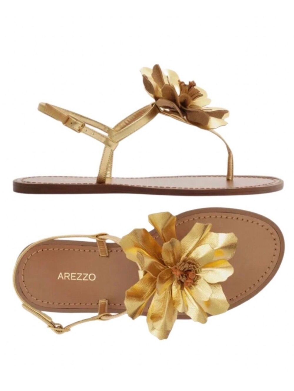 Arezzo Leather Daisy Sandals in Gold W(9.5) Retail $99